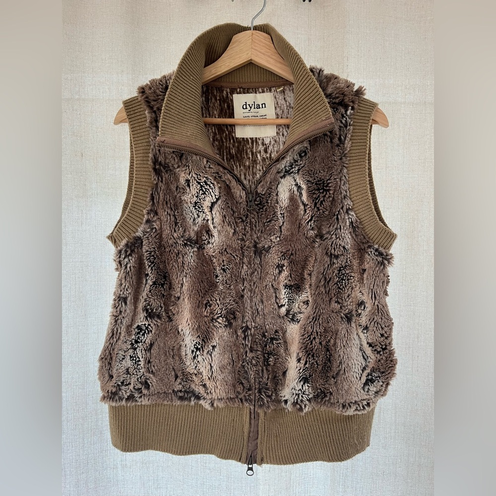 Dylan Faux Fur Brown and Tan Vest With Sweater Detail Size M